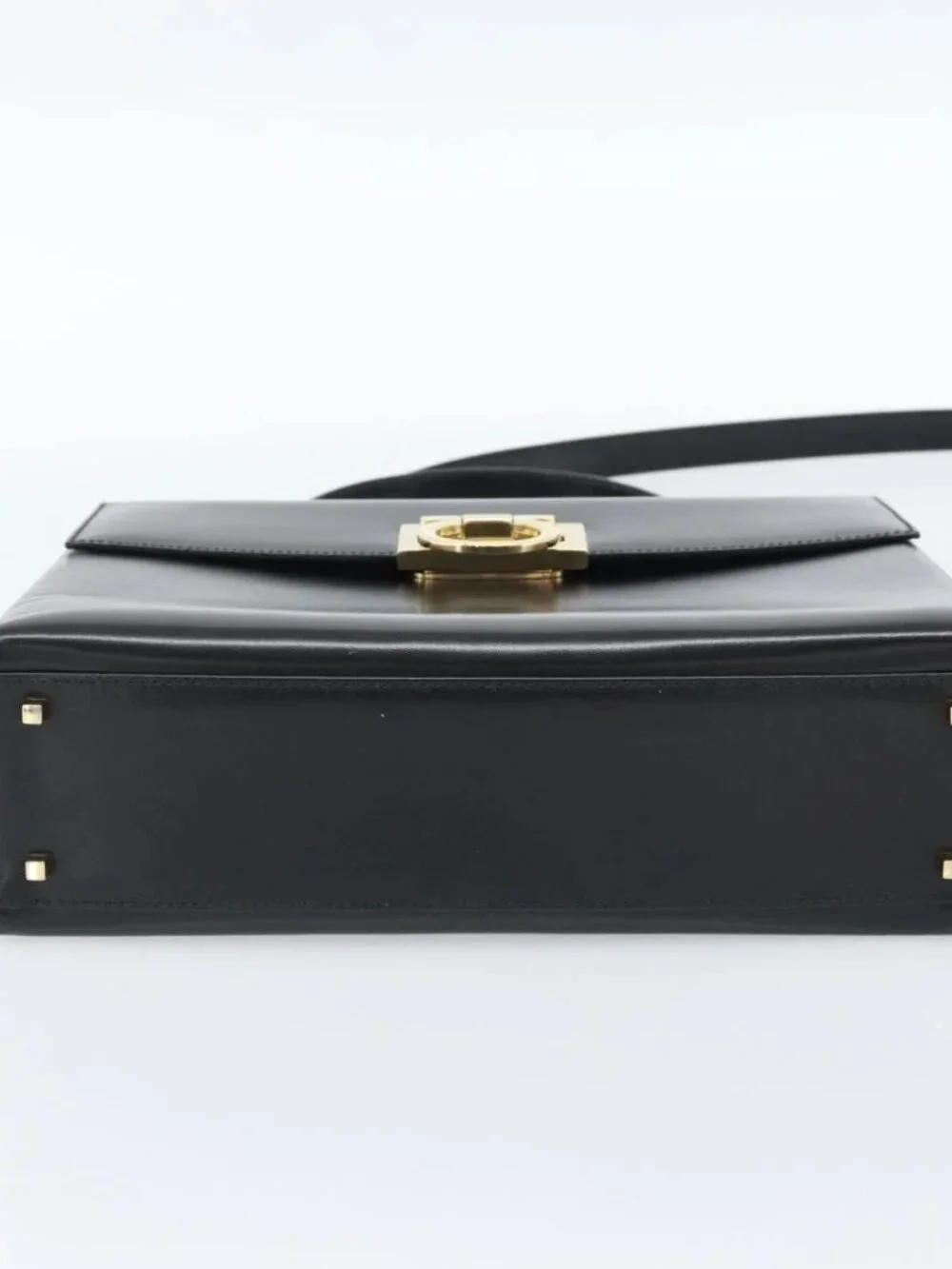 Salvatore Ferragamo Gancini Hand Bag Leather 2way Black Gold Auth 186113V